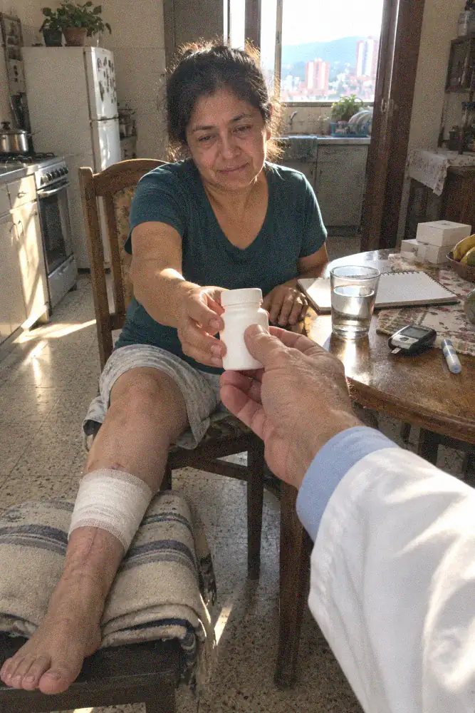 Esta botella podía costarme la licencia médica, pero su pierna ya se estaba MURIENDO y la camilla para mañana ya esperaba afuera.